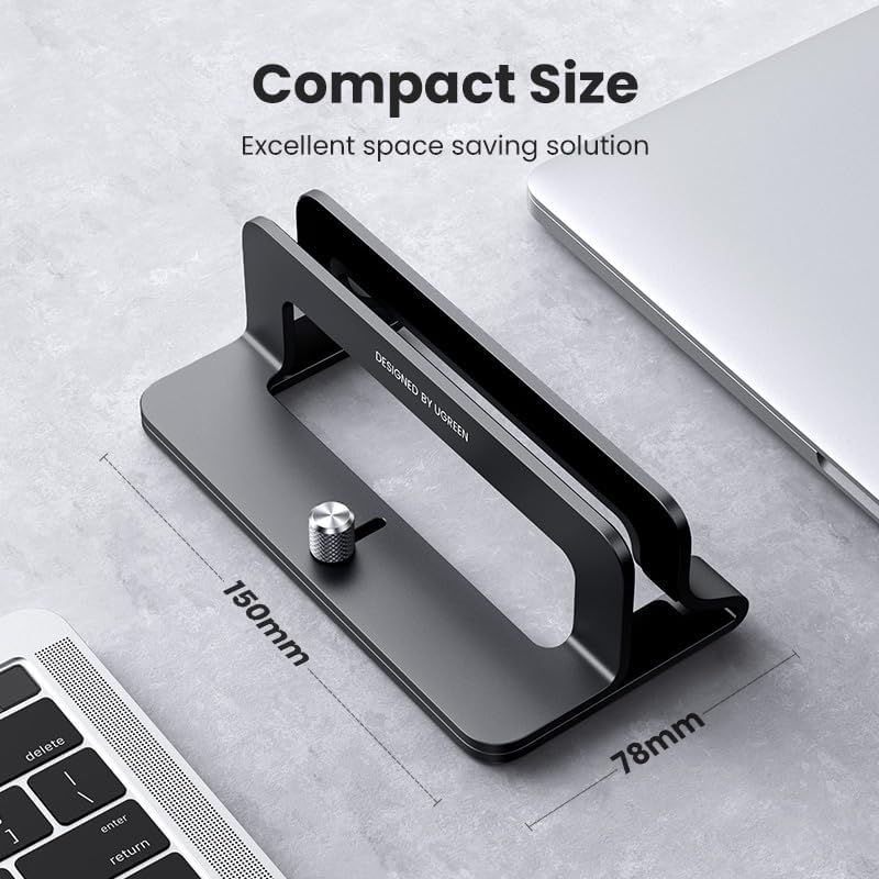 UGREEN Vertical Laptop Stand Holder for Desk Compatible with MacBook Pro, MacBook Air Stand Vertical Aluminum Adjustable for Up to 17.3 Inch Gaming Laptop, Black