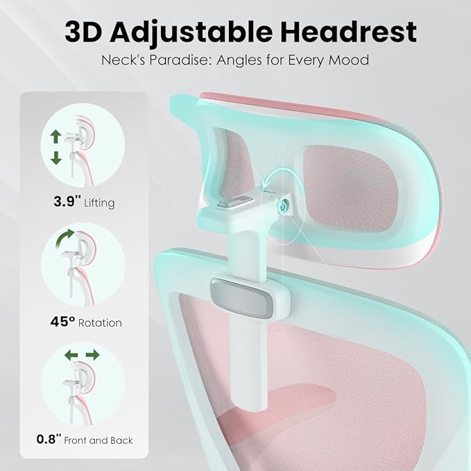 Breathable Mesh Elegance Office Chair, Modern Refined Office Chair with Adjustable Lumbar & Headrest, Minimalist Single Sofa Chairs for Home Office & Study, Pink,White