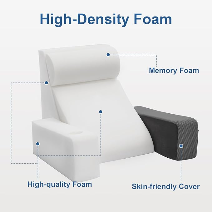 Reading Pillow for Sitting in Bed Adult, Back Pillow for Bed Sitting up with Arms, Pockets and Cup Holder, Sit Up Backrest Pillows for Beds Chair Support, Rest Pillow for Gaming