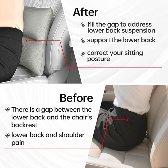 Lumbar Pillow for car, Back Cushion for Driving, Back Support, Lumbar Support, Improve Driving Comfort, Faux Leather, Sturdy and Durable, Non-deformable, Long Lasting Use 1P