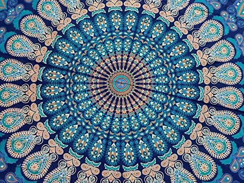 Round Beach Tapestry Turquoise Mandala Throw/Boho Hippie Beach Blanket Roundie/Indian Cotton Bohemian Large Round Table Cloth-Home Decor/Yoga Mat Meditation Picnic Rug (70", Blue)