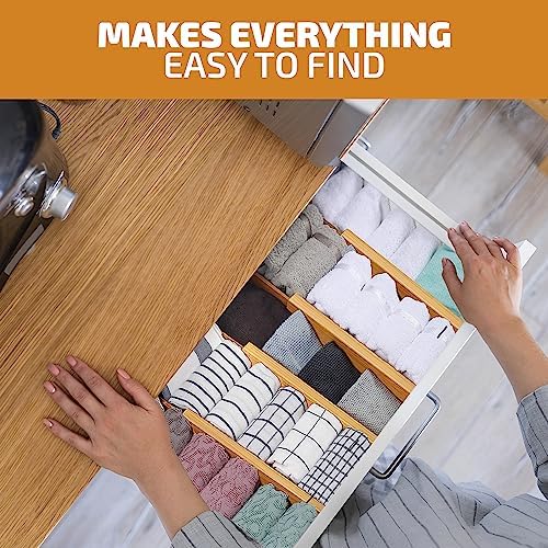 Bambüsi 4-Pack Drawer Divider - 2.6" High, 16" to 22" Adjustable Bamboo Drawer Organizers for Clothes, Expandable Dresser Separators in Bedroom/Bathroom/Kitchen/Office Organization and Storage