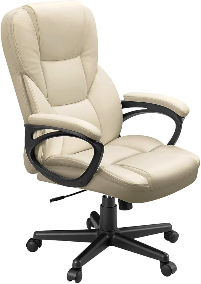 Furmax Office Executive Chair High Back Adjustable Managerial Home Desk Chair, Swivel Computer PU Leather Chair with Lumbar Support (1, Khaki)