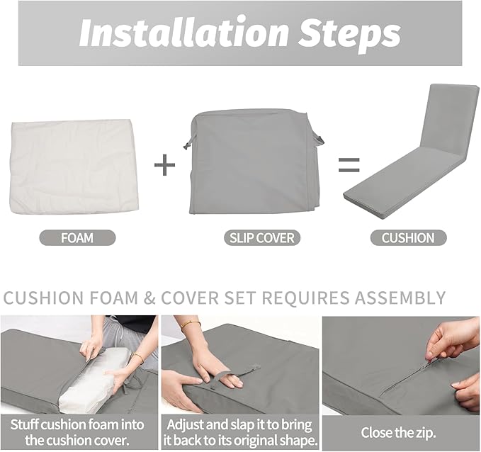 Outdoor Chaise Lounge Cushions for Patio, 72"x22"x3" Lounge Chair Cushions, Waterproof Replacement Seat Cushions for Outdoor Furniture