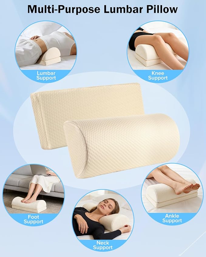 Lumbar Support Pillow for Bed for Back Pain Relief, Adjustable Lower Back Pillow for Sleeping, Memory Foam Back Support Pillow for Side & Back Sleepers, Washable Cover