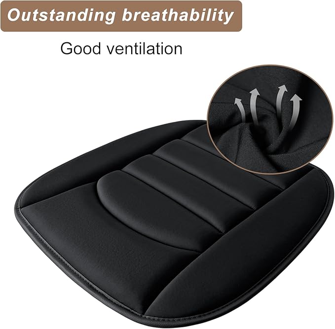 BOPUOVRE Memory Foam Car Seat Cushion with Breathable Fabric & Non-Slip Gel, Universal Fit for Car Truck Office Home 19.6x18x1.2 Black