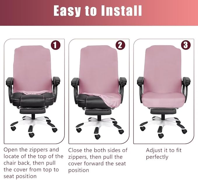 SARAFLORA 2 Pack Office Chair Covers, Stretchable Desk Chair Cover Removable Computer Chairs Cover for Office Chair with Zipper Universal Spandex Rotating Chair Cover Anti-dust Chair Slipcover,Pink
