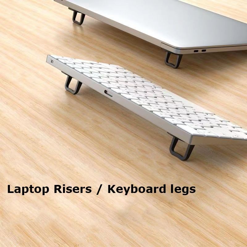 2PCS Metal Mini Foldable Laptop Stand, Portable Computer Keyboard Riser with 2 Adjustable Angles, Self-Adhesive Invisible Notebook Stand and Keyboard Lift for Desk (Silver)