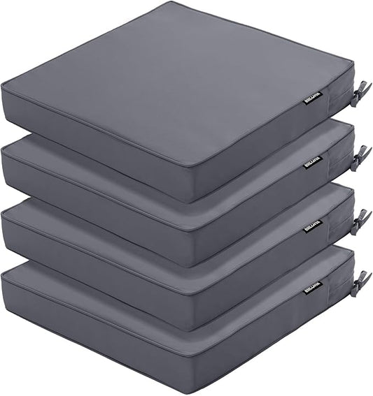 4 Pack Outdoor Chair Cushions 19 x 19 Inch Water Resistant Patio Chair Cushions with Tie 3 Year Color Fastness Thick Outdoor Seat Cushion for Garden Lawn Patio Furniture Dark Grey