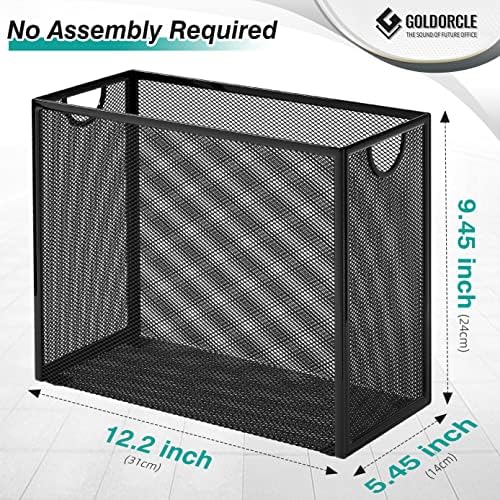 Hanging File Organizer, File Folder Organizer with Handles, Metal Mesh File Crate Storage Box, Letter Size (with 5 Grey Folders)
