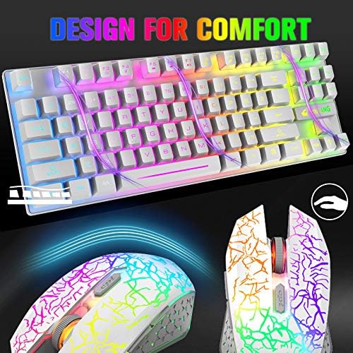 Wireless Membrane Gaming Keyboard and Mouse Set with 87Key Tenkeyless-White