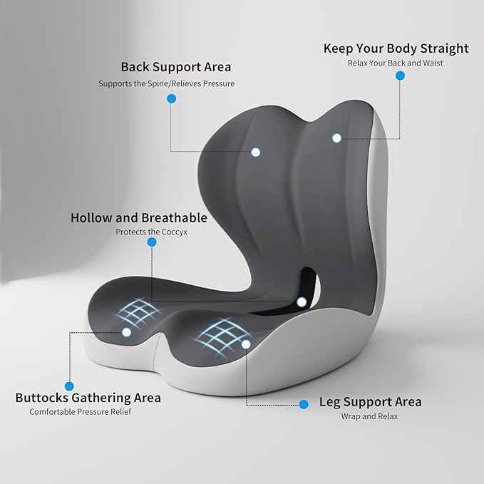 Lumbar Support Cushion for Office Chair, Ergonomic Memory Foam Back Support Pillow for Car Seat, Height-Extended Lower Back Cushion with Breathable Cover, Pain Relief for Office, Driving, Wheelchair