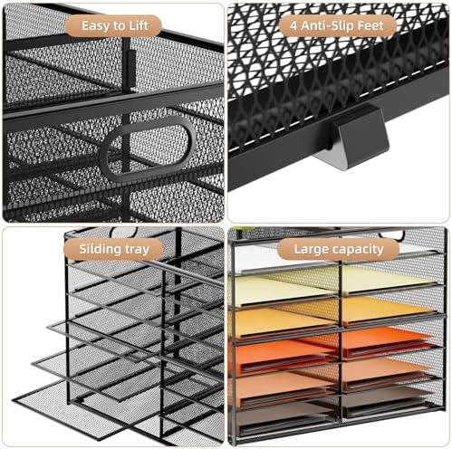 Marbrasse 7 Tier Desktop Literature Organizer, Mesh Paper Organizer Desk Organizers, File Sorter Mail Center Paper Storage Cabinet Classroom Keepers Mailbox for Office Home School, Black
