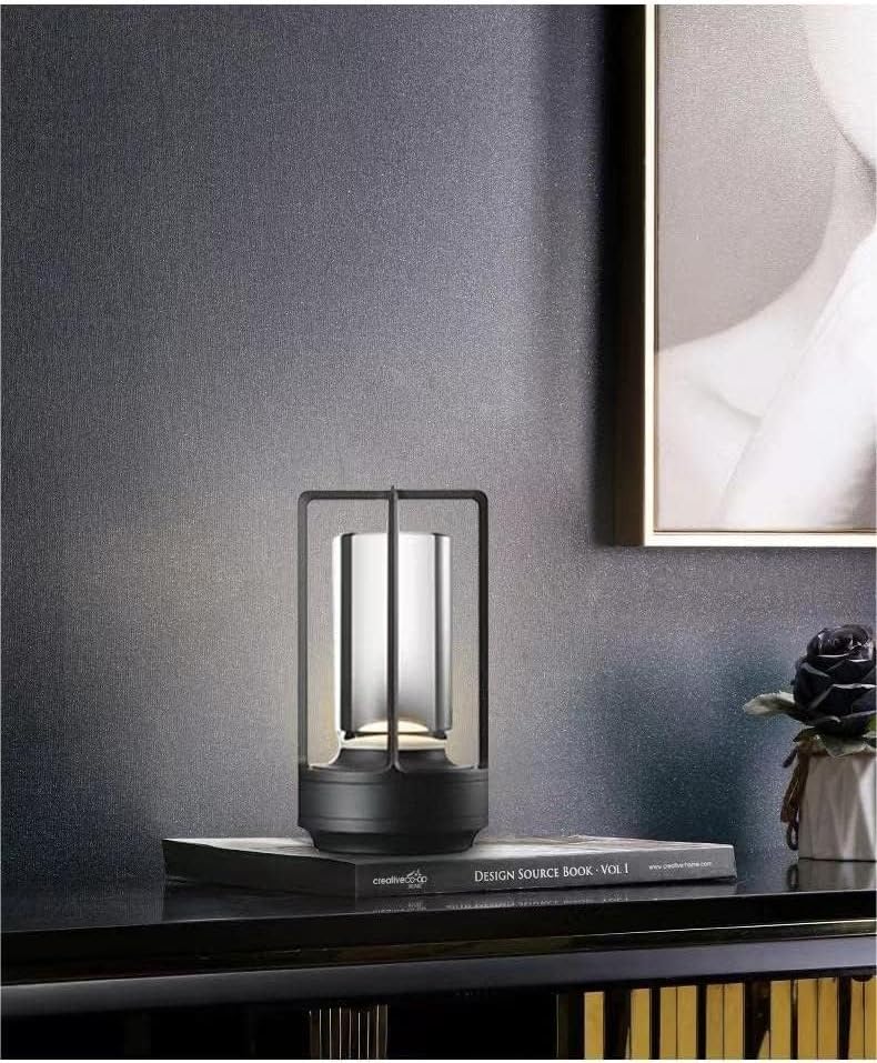 Rechargeable Cordless Small Metal Table Lamp, Stepless Dimming, 3-Color