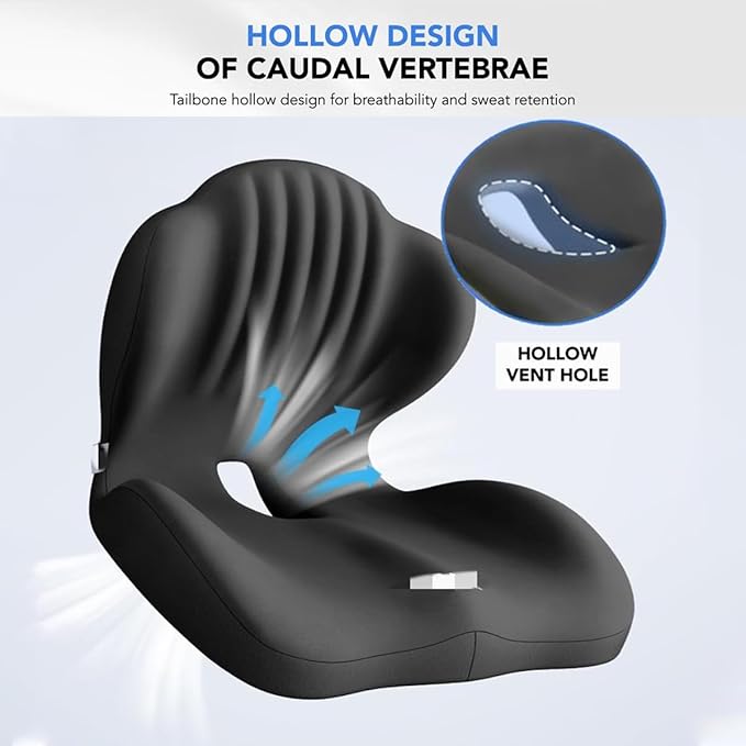 Ergonomic Memory Foam Seat Cushion with Lumbar Support, Office Chair and Car Seat Cushion for Back Pain Relief, Pressure Reducing Comfort Pad, for Parents and Friend,Black