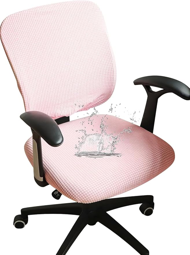 FORCHEER Desk Chair Cover Pink Jacquard Stretchable Two Pieces Split Office Chair Covers Water Resistant Washable