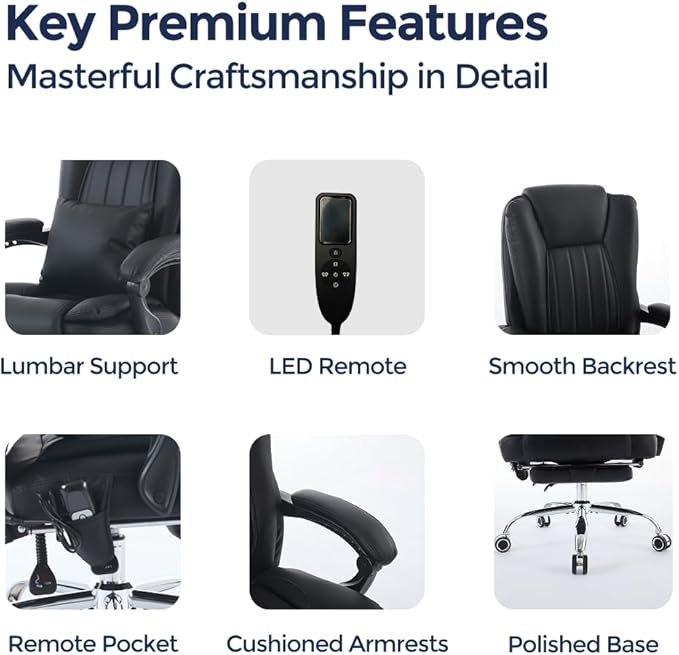 Orbis 4-Point Kneading UL Certified Heated Massage Office Chair with Foot Rest | 500lbs Big & Tall | BIFMA Certified Desk Chair for Heavy People | Home Office Computer Chair | Leather Black