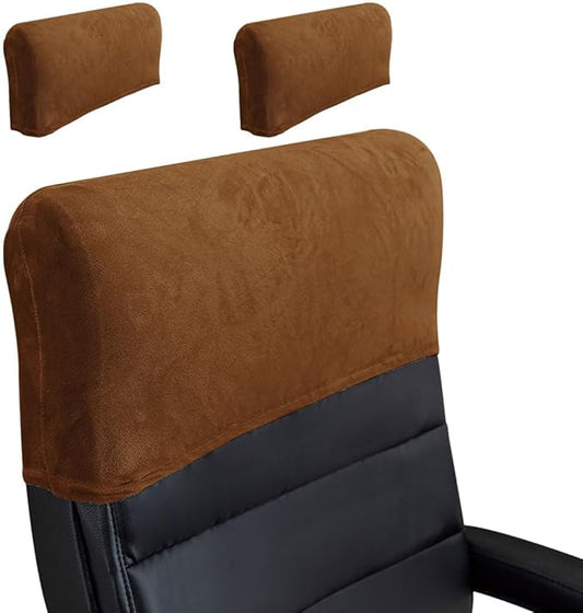 Stretch Office Chair Headrest Cover, Velvet Headrest Protector for Office Chairs, Head Rest Covers for High Back Computer Chairs, Furniture, Recliner Chair, 2 Pack, Caramel