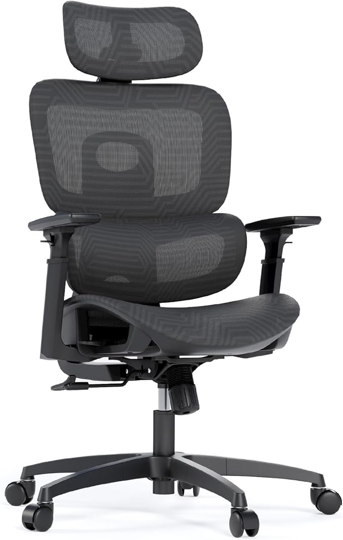 OS MOTOR Ergonomic Mesh Office Chair, Adjustable Headrest, 3D Armrests, Lumbar Support, Tilt Lock Function, Breathable High-Back Desk Chair Computer Chair for Home Office Work, Study, Gaming, Black