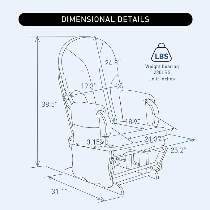 Solid Wood Glider Gentle Rocking Chair, Stylish Modern Glider Rocker with Padded Cushion, Smooth Rocking Motion Indoor Living Room Reading,Watching,Sleeping, Wood Color+Blue