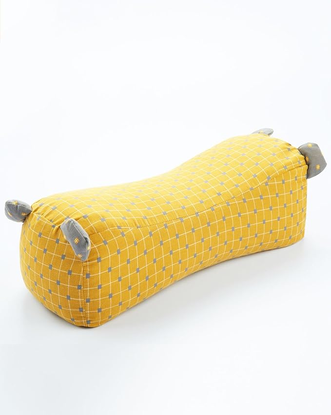 Buckwheat Roll Pillow for Neck Support, Adjustable Buckwheat Bolster Pillow, Firm Support Neck Roll Pillow for Side and Back Sleepers, Cylinder Pillows with Pillowcase, Yellow 16" x 6"