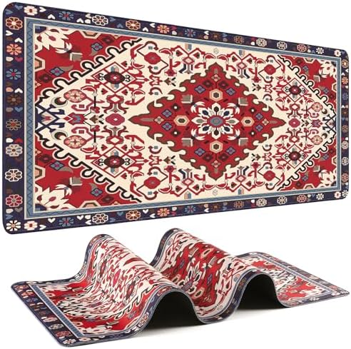 Persian Rug Mouse Pad - Desk Mat for Keyboard and Mouse - Large Mouse Pads for Desk, Gaming Mousepad with Non-Slip Base, Retro Desk Mat (31.5" X 11.8") Rug - Cherry Blue