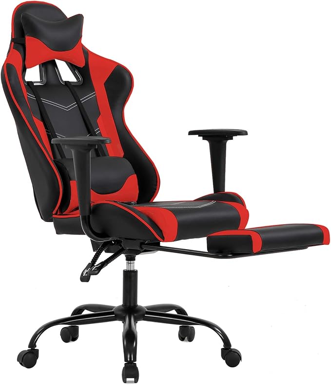 BestOffice | Ergonomic Gaming Chair | Red | Reclining Computer Chair with Lumbar Support, Headrest Pillow, Adjustable Footrests | 360 Swivel with Heavy Duty Wheels | for Home & Office