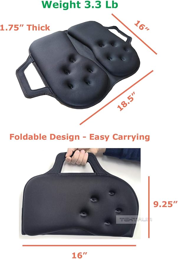 Tektrum Extra Thick Foldable Orthopedic Cool Gel Seat Cushion w/Handle for Home, Office, Chair, Car, Travel-Relief for Back, Sciatica, Tailbone Pain, Promote Healthy Posture (TD-GS1631-BLK)
