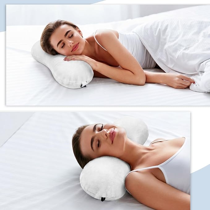 Colingmill 1 Pc Neck Pillow for Recliner Headrest Pillow Bone Shaped Chair Plush with Adjustable Strap Neck Support and Pain Relief Curve Head Cushion for Car Travel Airplane (White)