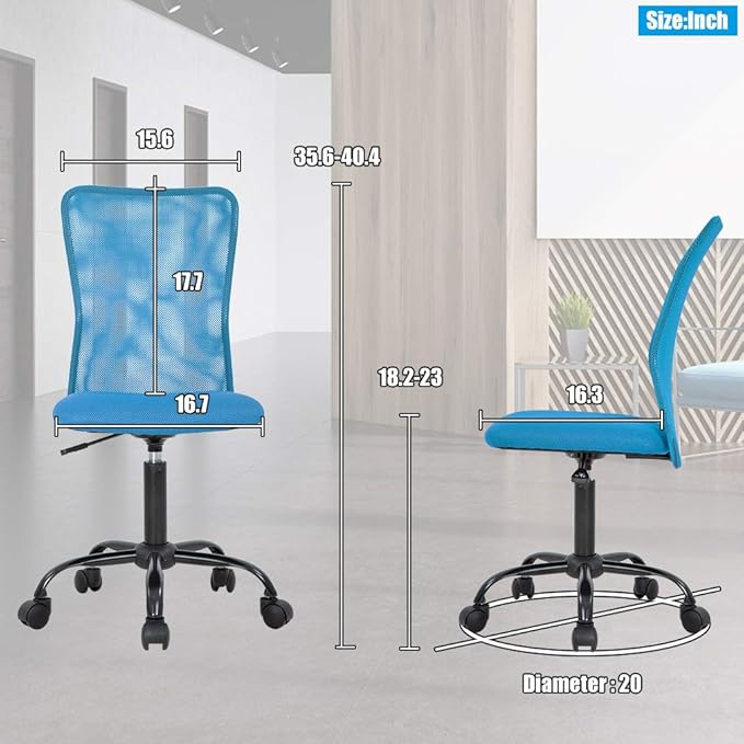 Home Office Desk Chair Ergonomic Mesh Computer Gaming Chair with Back Support Modern Executive Mid Back Rolling Swivel Chair for Men&Women (Blue)