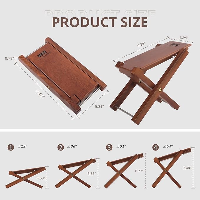 Guitar Stool Foot Rest, Adjustable Foot Stool Folded Wooden Guitar Pedal,Pedicure Foot Stool Footrest 4 Level (Rosewood)