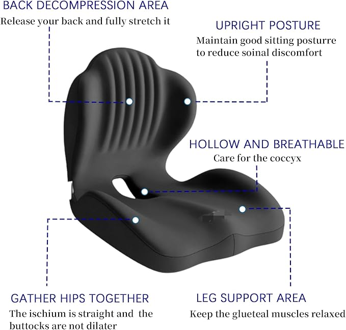 Ergonomic Memory Foam Seat Cushion with Lumbar Support, Office Chair and Car Seat Cushion for Back Pain Relief, Pressure Reducing Comfort Pad, for Parents and Friend,Grey
