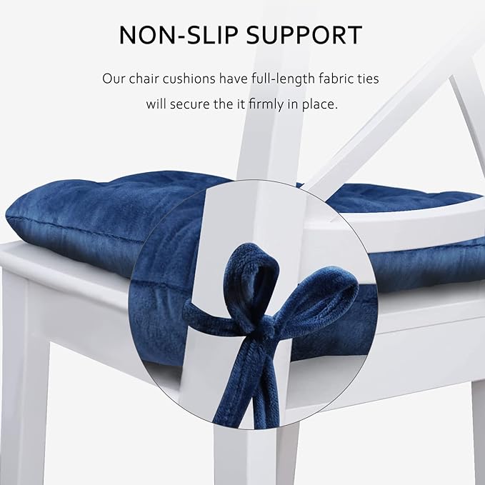 ELFJOY 4 Pack Chair Cushions for Dining Chairs Chair Pads Cushion for Kitchen Office Tufted Square Seat Cushion with Ties (U Shape Navy)
