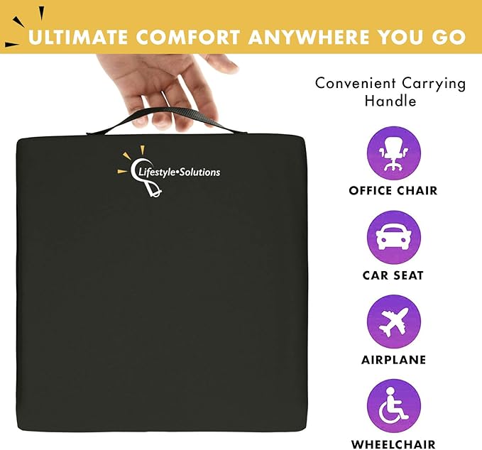 Lifestyle Wheelchair Cushion, Waterproof Orthopedic Gel Seat Pad for Back Support,Coccyx, Sciatica, Pressure Sores and Tailbone Pain Relief (18" X 16" X 3")