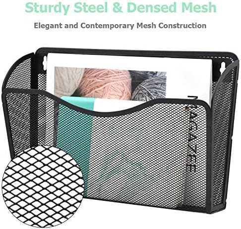 EASEPRES 6 Single Pocket Mesh Hanging File Organizer, Vertical Wall Mounted Magazine File Holder, Mount Basket Mail Paper Document Folder Organizing for Office, Home and School, Black