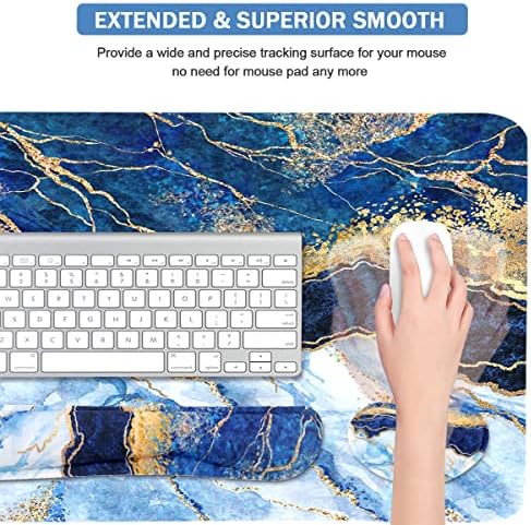 Ergonomic Large Mouse Pad and Keyboard Wrist Rest, Desk Pad for Keyboard and Mouse, 4-in-1 Large Gaming Mouse Pad with Wrist Support - Light Blue