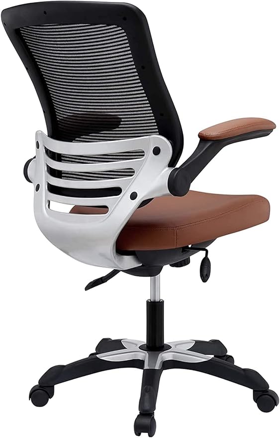 Modway Edge Mesh Back and White Vinyl Seat Office Chair With Flip-Up Arms - Computer Desks in Tan