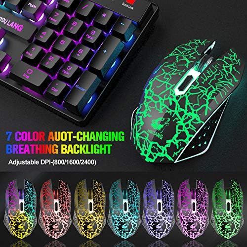 Wireless Membrane Gaming Keyboard and Mouse Set with 87Key Tenkeyless-Black