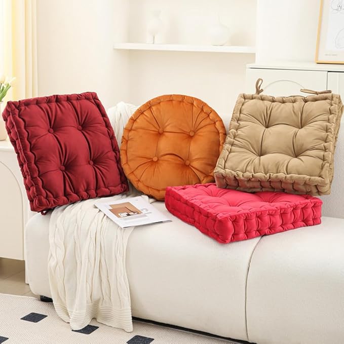 vctops Chair Cushion for Dining Chair, Soft Velvet Square Seat Cushion with Ties Cozy Indoor Chair Pad Cushion for Office Kitchen Dining Room (Red,16"x16")