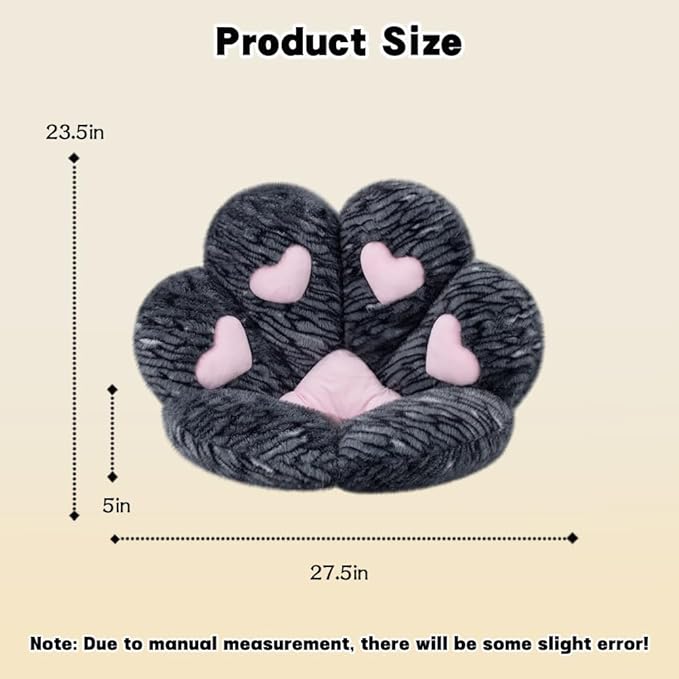 MOONBEEKI Cat Paw Cushion Chair Comfy Kawaii Plush Seat Cushions Shape Lazy Pillow for Gamer Chair 28"x 24" Cozy Floor Cute Seat Kawaii for Girl Worker Gift, Dining Room Bedroom Decorate （Black Silve）