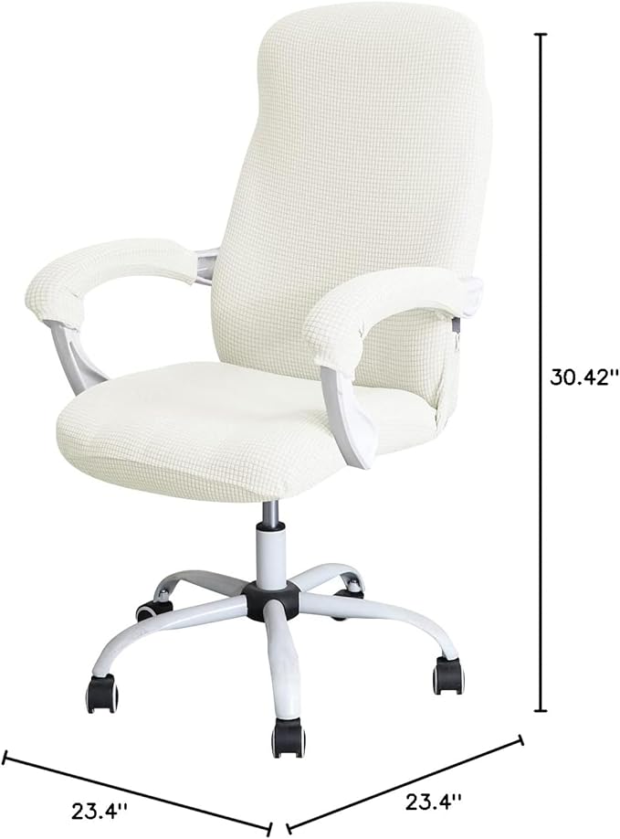 FORCHEER Office Chair Cover Water Repellent Jacquard Armrest Swivel Chair Slipcovers Removable Stretch Universal Computer Chair Cover L with Chair Arm Cover 2P-Cream