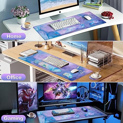4-in-1 Mouse Pad with Wrist Rest Purple,35.4×15.7in Large Gaming Mouse Pad