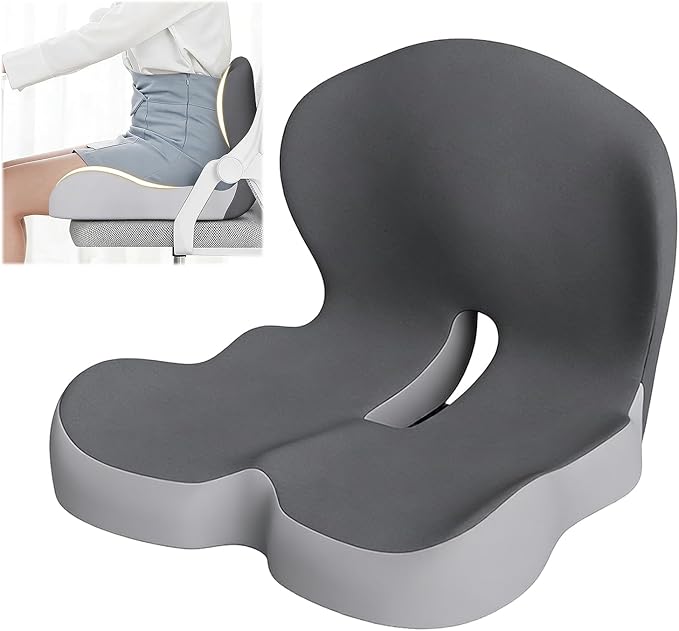 Orthopedic Cushion, Seat Cushion for Office Chair and Car, Ergonomic Memory Foam L Shaped Integrated Seat Cushions, Lumbar Support Tailbone Pain Relief for Office Chair Car (A-Black Grey)