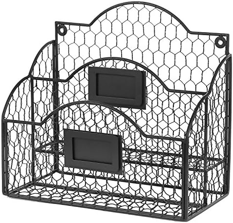 MyGift Black Mail Organizer, 2 Compartment Desk File Holder with Labels