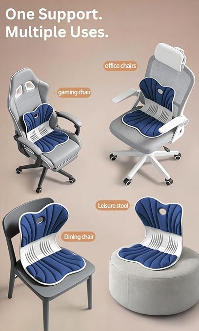 Ergonomic Lumbar Support Cushion for Back Support & Pain Relief | 6-Zone Pressure Distribution Posture Corrector for Office Chair, Car Seat, Desk, etc. | Great Mother’s Day Gift (Navy Blue)