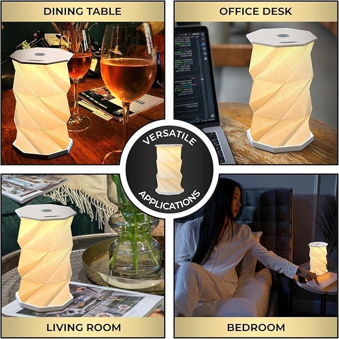 Origami Expanding Foldable LED Desk Lamp – USB Rechargeable & Portable - Dimmable Touch Control Light with Adjustable Height up to 5 1/2 for Office, Travel, Bedside - Sleek & Modern Design (Navy)