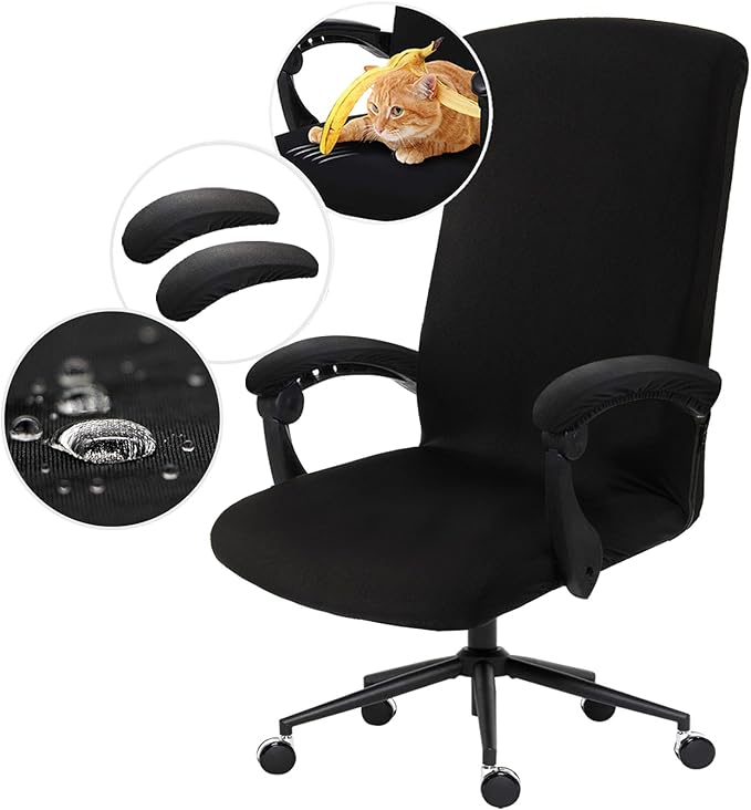 Computer Office Chair Cover with Armrest Covers Water Resistant Durable Zipper Universal Washable Removable Spandex Rotating Boss Chair Slipcovers Anti-dust Soft Desk Chair Seat Protector
