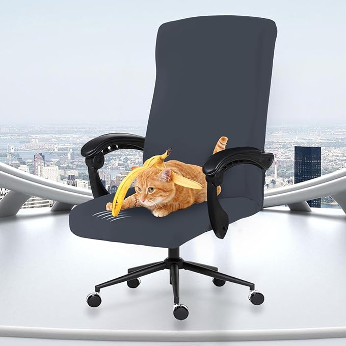 Elastic Computer Chair Cover with Durable Zipper - Protective Removable Washable Universal Office Desk Chair Seat Slip Cover - Stretchy Soft Anti-dust Desk Chair Seat Protector for Dogs, Cats, Pets