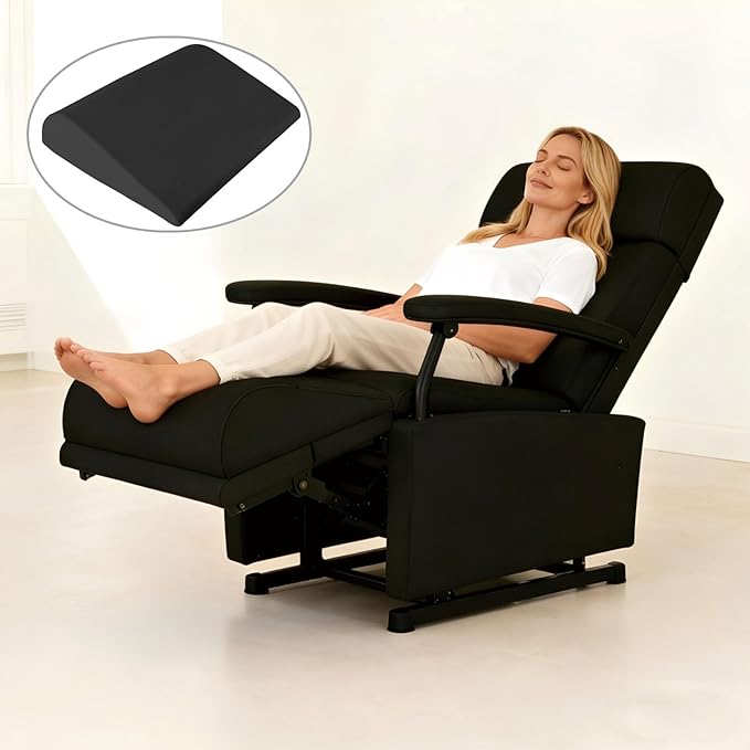 Recliner Foot Rest Cushion, Leg Pillow Extender with Adjustable Straps, for Reclining Chairs, Bed, Sofa - Extra Large Wedge Foam Support Pad Elevates Legs and Feet (Black)