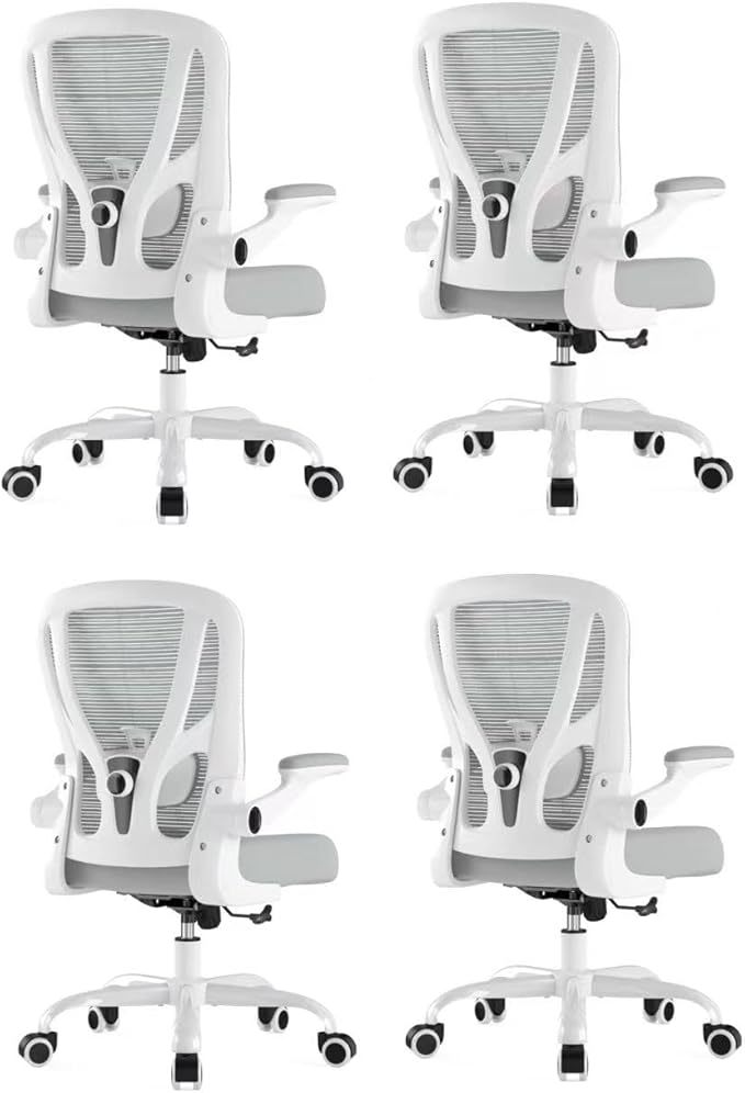 Office Chair Ergonomic Desk Chair - Mesh Computer Chair Breathable Task Chair with Wheels Adjustable Lumbar Support Home Desk Office Chairs Flip up Armrest White 4 Pack